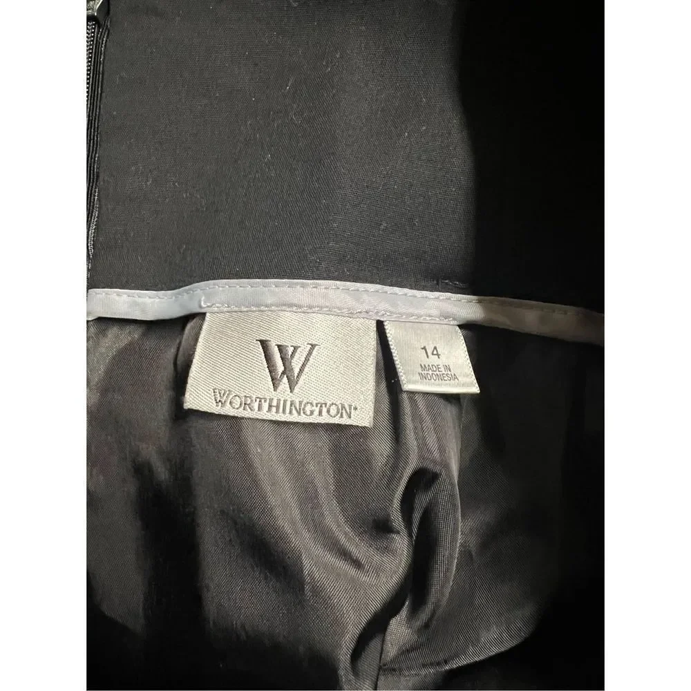 Worthington Black Button Pencil‎ Below Knee Slit Office Skirt Sz. 14